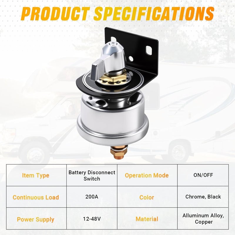 FEITON 200A Battery Shut Off Switch 12v Heavy Duty Battery Cut Off Switch with Side Post Mounting Bracket for Car, Truck, RV, Yacht, Boat - Image 3